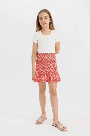 DeFacto Kız Çocuk Slim Fit Bisiklet Yaka Basic Fitilli Kaşkorse Kısa Kollu Tişört C4510A824SMWT16