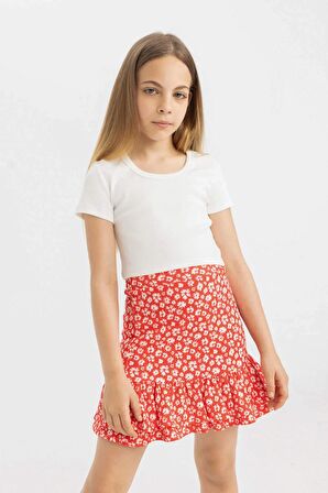 DeFacto Kız Çocuk Slim Fit Bisiklet Yaka Basic Fitilli Kaşkorse Kısa Kollu Tişört C4510A824SMWT16