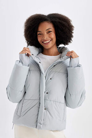 DeFactoFit Şişme Mont Su İtici Dik Yaka Fermuarlı Çıtçıtlı Cepli Puffer A1550AX24WNGR486