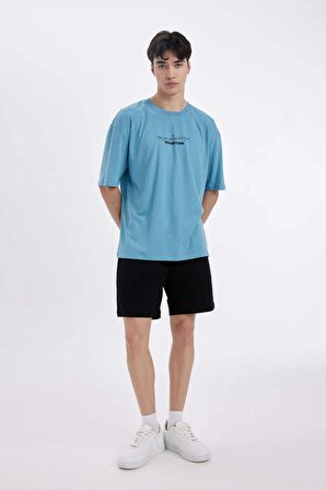 DeFacto Oversize Fit Bisiklet Yaka Sırt Baskılı Kısa Kollu Tişört C4084AX24SMBE532