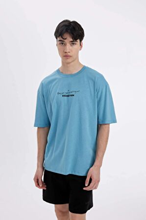 DeFacto Oversize Fit Bisiklet Yaka Sırt Baskılı Kısa Kollu Tişört C4084AX24SMBE532