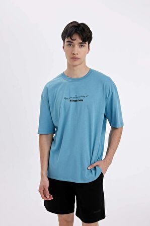 DeFacto Oversize Fit Bisiklet Yaka Sırt Baskılı Kısa Kollu Tişört C4084AX24SMBE532
