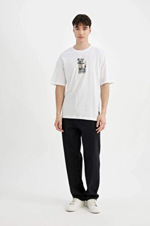 DeFacto Comfort Fit Bisiklet Yaka Sırt Baskılı Kısa Kollu Tişört C4086AX24SMWT34