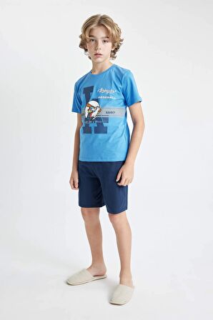 DeFacto Erkek Çocuk Pijama Takımı Baskılı Kısa Kollu Üst Şort C7911A824SMBE277