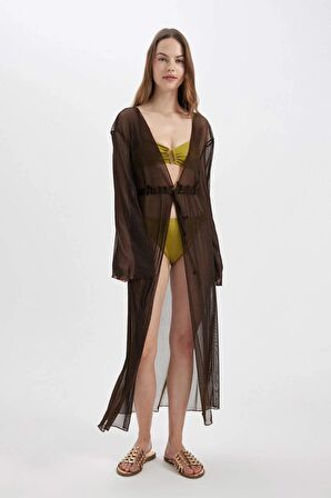 DeFacto Fall in Love Parlak Tül Kumaş Uzun Kimono C5142AX24SMBN328