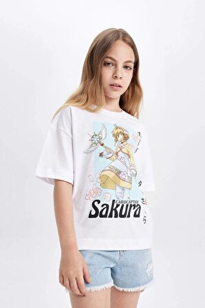 DeFacto Kız Çocuk Baskılı Oversize Geniş Kalıp Kısa Kollu Tişört C5948A824HSWT34