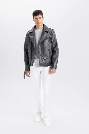 DeFacto Su İtici Suni Deri Mont Ceket Fermuarlı Cepli Mevsimlik C4862AX24WNBN338