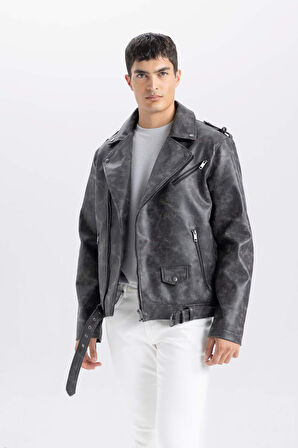 DeFacto Su İtici Suni Deri Mont Ceket Fermuarlı Cepli Mevsimlik C4862AX24WNBN338