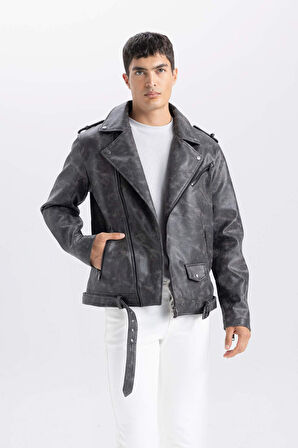 DeFacto Su İtici Suni Deri Mont Ceket Fermuarlı Cepli Mevsimlik C4862AX24WNBN338