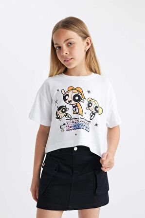 DeFacto Kız Çocuk PowerPuff Girls Bisiklet Yaka Kısa Kollu Tişört C5940A824HSWT36