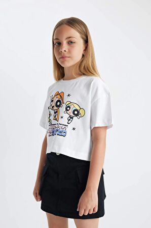 DeFacto Kız Çocuk PowerPuff Girls Bisiklet Yaka Kısa Kollu Tişört C5940A824HSWT36