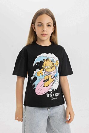DeFacto Kız Çocuk Garfield Relax Fit Bisiklet Yaka Kısa Kollu Tişört C5941A824HSBK81