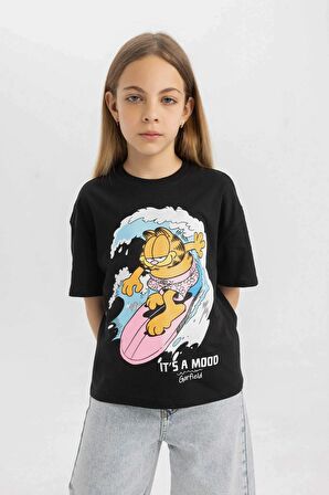 DeFacto Kız Çocuk Garfield Relax Fit Bisiklet Yaka Kısa Kollu Tişört C5941A824HSBK81