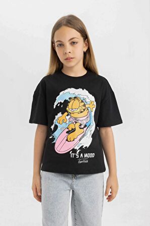 DeFacto Kız Çocuk Garfield Relax Fit Bisiklet Yaka Kısa Kollu Tişört C5941A824HSBK81