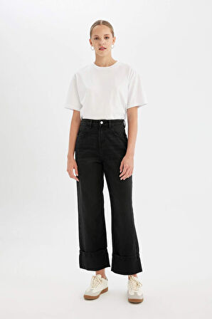 Relax Fit Yüksek Bel Bilek Boy Jean Pantolon