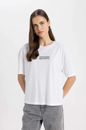 DeFacto Relax Fit Bisiklet Yaka Baskılı Kısa Kollu Tişört C7722AX24SMWT36