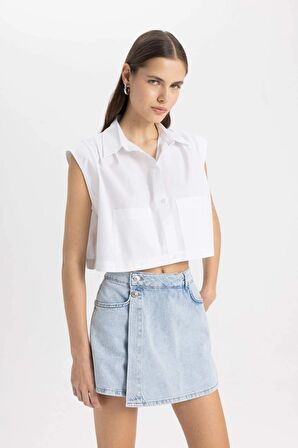 DeFacto Crop Poplin Kısa Kollu Gömlek C8285AX24SMWT83