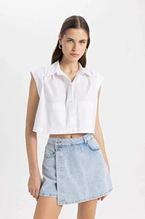 DeFacto Crop Poplin Kısa Kollu Gömlek C8285AX24SMWT83
