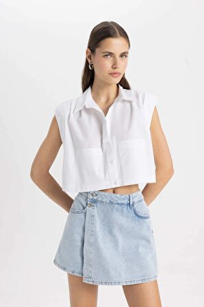 DeFacto Crop Poplin Kısa Kollu Gömlek C8285AX24SMWT83