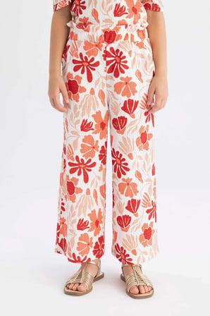 DeFacto Kız Çocuk Wide Leg Geniş Bol Paça Çiçekli Beli Lastikli Bürümcük Pantolon C5373A824SMRD116