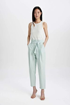 DeFacto Gabardin Kumaş Pantolon Paperbag Cepli Yüksek Bel Kısa Paça Bilek Boy C7534AX24SMGN1114