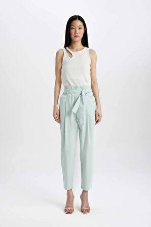 DeFacto Gabardin Kumaş Pantolon Paperbag Cepli Yüksek Bel Kısa Paça Bilek Boy C7534AX24SMGN1114