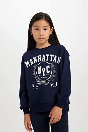 DeFacto Kız Çocuk Relax Fit Bisiklet Yaka Üniversite Baskılı Sweatshirt D6493A8NSNV251