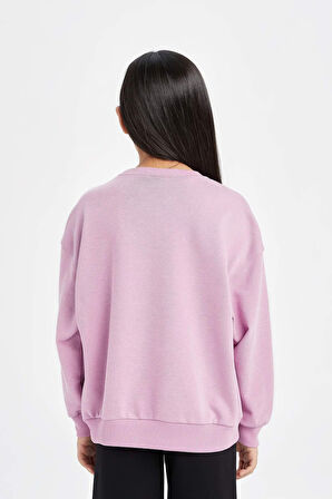 Kız Çocuk Relax Fit Bisiklet Yaka Üniversite Baskılı Sweatshirt