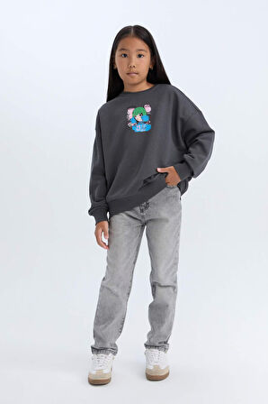 Kız Çocuk Relax Fit Bisiklet Yaka Sweatshirt