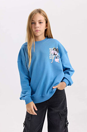 DeFacto Kız Çocuk Relax Fit Bisiklet Yaka Sırt Baskılı Sweatshirt D6496A8NSBE765