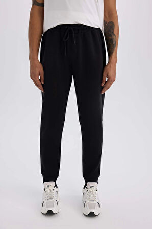 Defacto Z9112 Siyah DeFactoFit Slim Fit Sporcu İnce Jogger Eşofman Altı Dar Kesim Skuba Dalgıç Kumaş Standart Paça Beli Bağcıklı Lastikli Paça