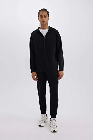 Defacto Z9112 Siyah DeFactoFit Slim Fit Sporcu İnce Jogger Eşofman Altı Dar Kesim Skuba Dalgıç Kumaş Standart Paça Beli Bağcıklı Lastikli Paça