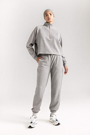 DeFactoFit Fermuarlı Dik Yaka Sporcu Sweatshirt D1703AX24AUGR93