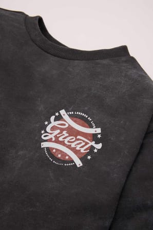 DeFacto Erkek Bebek Bisiklet Yaka Baskılı Yıkamalı Soluk Efektli Sweatshirt D4493A524AUAR202
