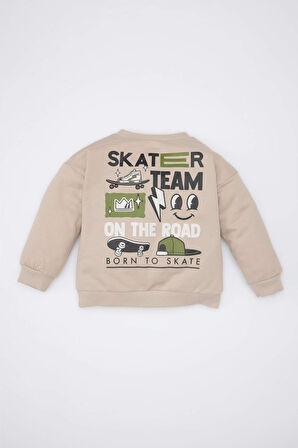 DeFacto Erkek Bebek Bisiklet Yaka Sırt Baskılı İçi Yumuşak Tüylü Sweatshirt D7589A524WNBG755