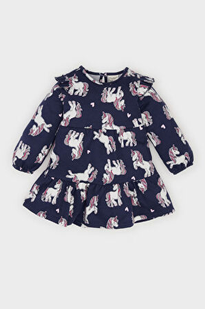 DeFacto Kız Bebek Unicorn Baskılı Uzun Kollu Sweat Elbise D5632A524WNNV241