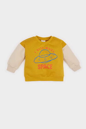 DeFacto Erkek Bebek Bisiklet Yaka İçi Yumuşak Tüylü Baskılı Sweatshirt D6755A524WNYL64