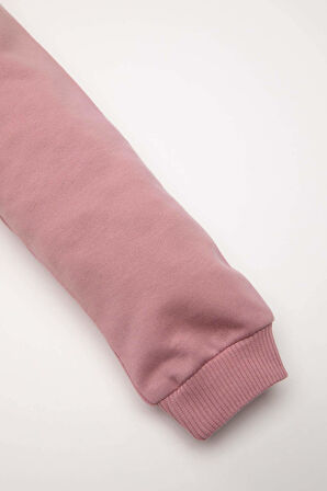 Kız Bebek Bisiklet Yaka Baskılı İçi Yumuşak Tüylü Sweatshirt