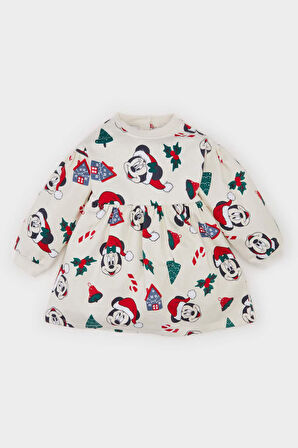 DeFacto Kız Bebek Disney Mickey & Minnie Bisiklet Yaka Yılbaşı Temalı Uzun Kollu Elbise D7431A524WNER233