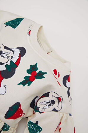 DeFacto Kız Bebek Disney Mickey & Minnie Bisiklet Yaka Yılbaşı Temalı Uzun Kollu Elbise D7431A524WNER233