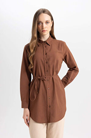 DeFacto Regular Fit Poplin Basic Uzun Kollu Gömlek Tunik D4160AX24AUBN527