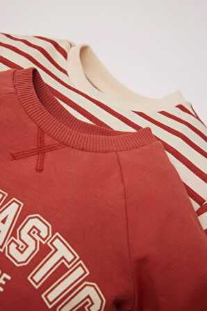 DeFacto Erkek Bebek Bisiklet Yaka Baskılı İçi Yumuşak Tüylü 2'li Sweatshirt D5782A524WNOG222