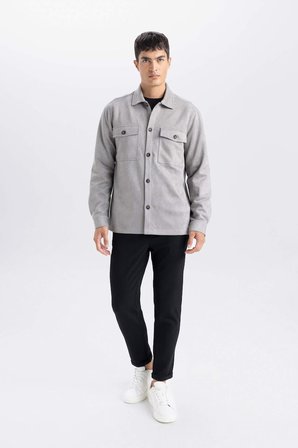 DeFacto Regular Fit Polo Yaka Süet Gömlek Ceket D3379AX25SPGR308