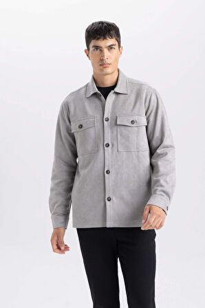 Regular Fit Polo Yaka Süet Gömlek Ceket