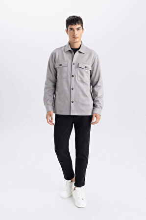 Regular Fit Polo Yaka Süet Gömlek Ceket