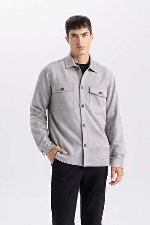 Regular Fit Polo Yaka Süet Gömlek Ceket