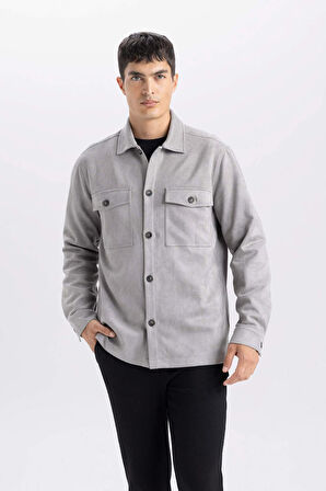 Regular Fit Polo Yaka Süet Gömlek Ceket