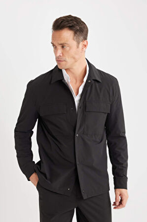 DeFacto Regular Fit Polo Yaka Çıtçıt Kapamalı Cepli Teknik Gömlek Ceket B7396AX25SPBK27