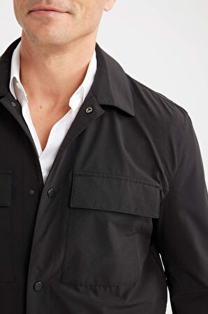 DeFacto Regular Fit Polo Yaka Çıtçıt Kapamalı Cepli Teknik Gömlek Ceket B7396AX25SPBK27