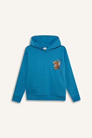 DeFacto Erkek Çocuk 2'li Takım Kapüşonlu Baskılı Sweatshirt Beli Lastikli Eşofman Altı D6872A824CWBE535